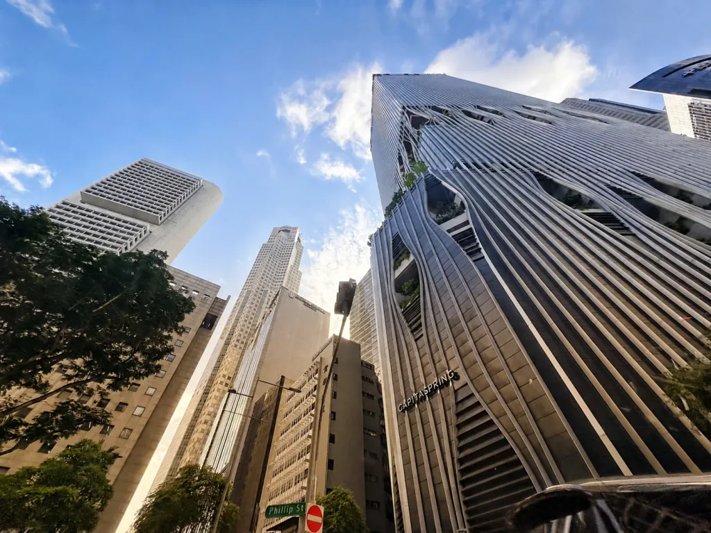 Singapore CBD commercial buildings viewed from street level